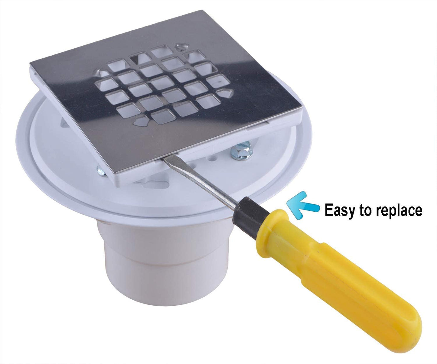 Hydro Master No-hub Bolt-down PVC Shower Drain with Top Stainless Steel Grate (Square) 2 inch or 3 inch - watertech plumbing supply