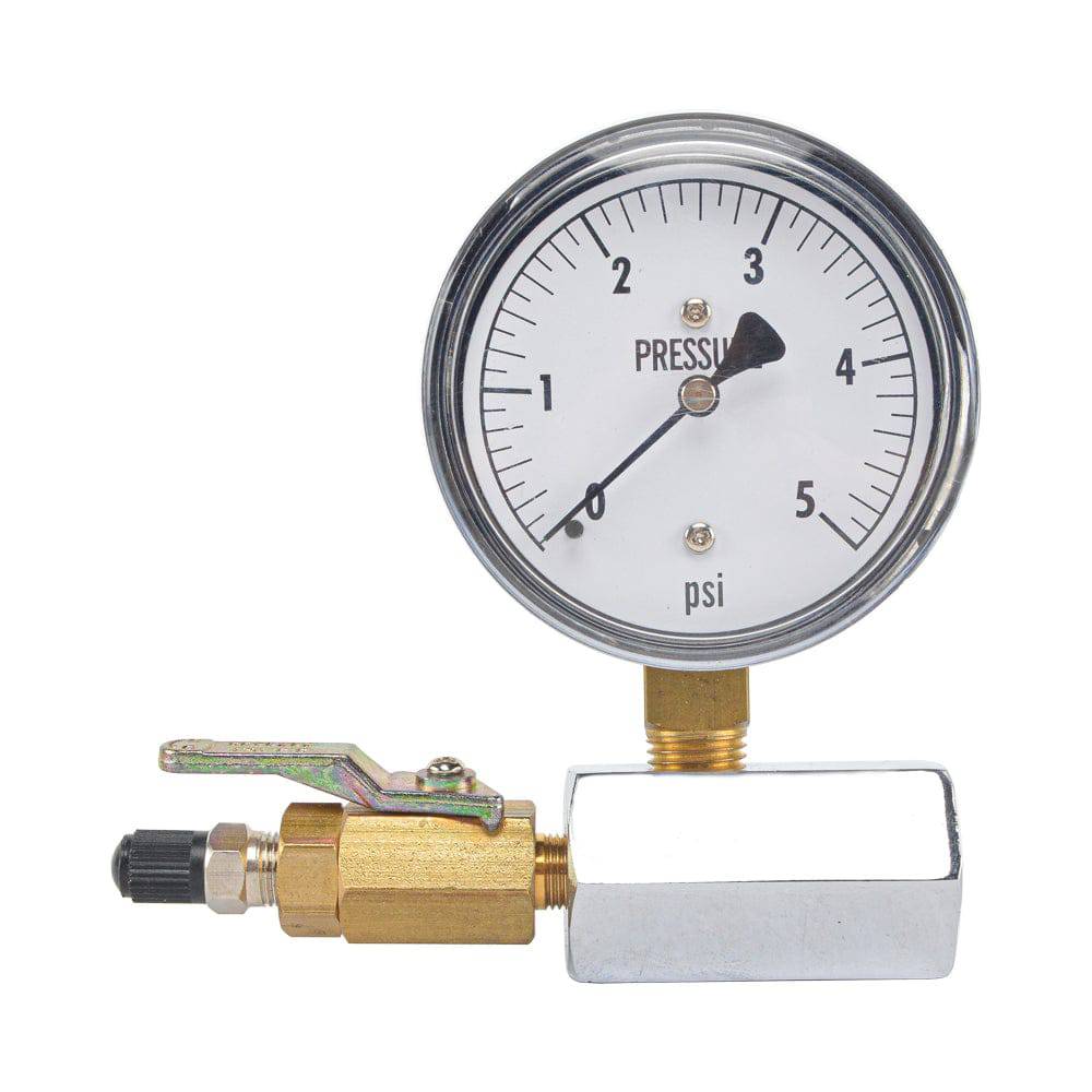 HYDRO MASTER 0221601 Gas Test Gauge Kit,2-1/2" Steel case Low Pressure Gauge(0-5 Psi),1/4"NPT Brass Lower,3/4" FNPT Chromed Manifold,+/- 1.5% Accuracy - watertech plumbing supply