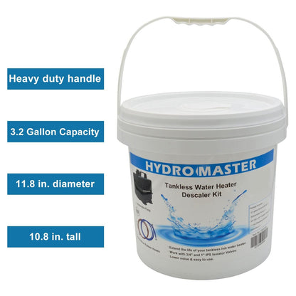 HYDRO MASTER Tankless Water Heater Flush kit,Includes Submersible Pump, 3.2 Gallon Pail With Screw Top Lid, Two 3/4-inch GHT x 6 FT Color Coded Rubber Hoses - watertech plumbing supply