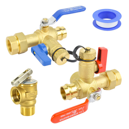 HYDRO MASTER Tankless Water Heater Valve Kit, Lead-Free Brass, NPT Thread x Press Connection - watertech plumbing supply