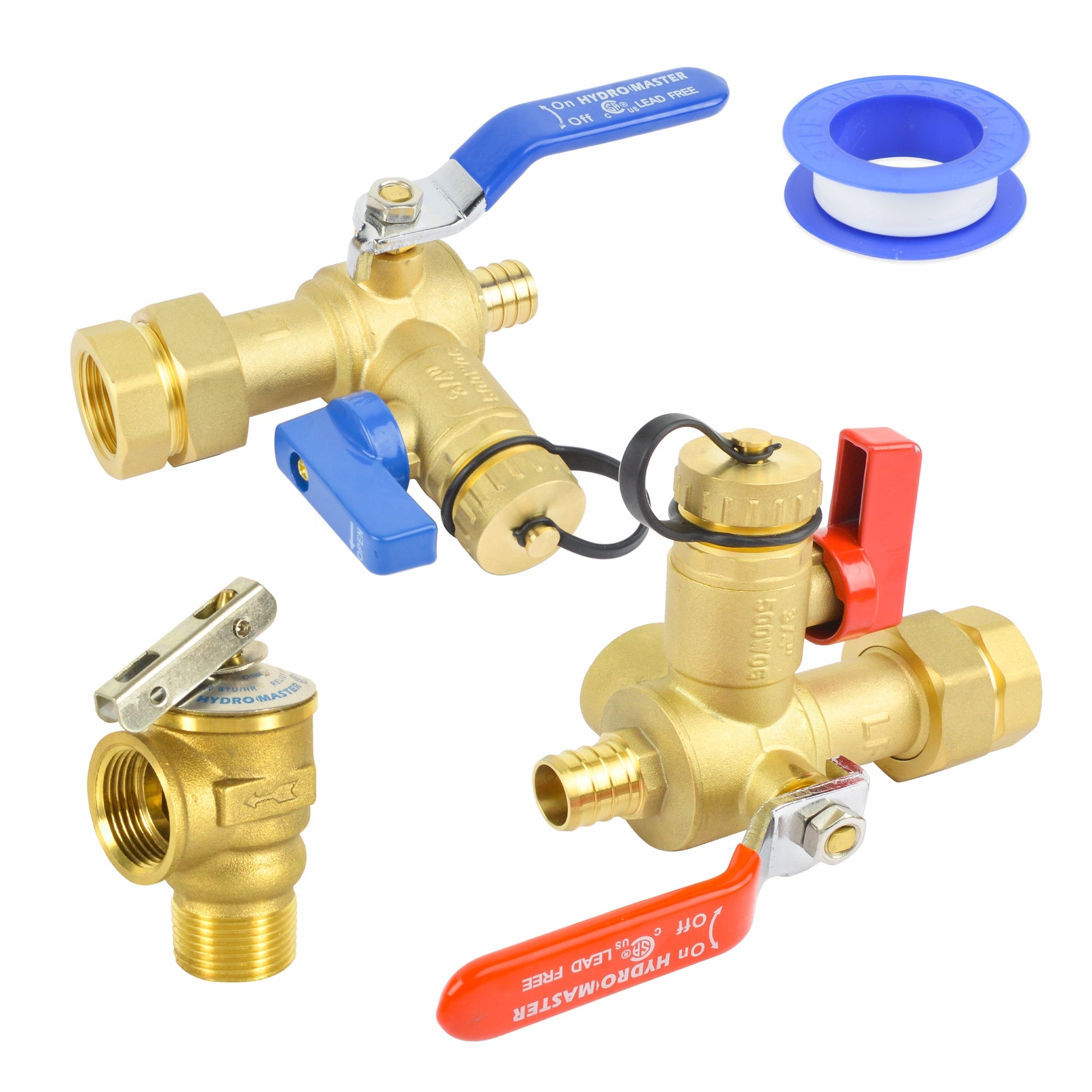 HYDRO MASTER Tankless Water Heater Valve Kit, Lead-Free Brass, NPT Thread x PEX Connection - watertech plumbing supply
