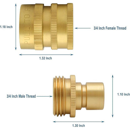 HYDRO MASTER 3/4" Garden Hose Quick Connector with Auto Shut-Off,Fits All Garden Hose. (Brass) - watertech plumbing supply