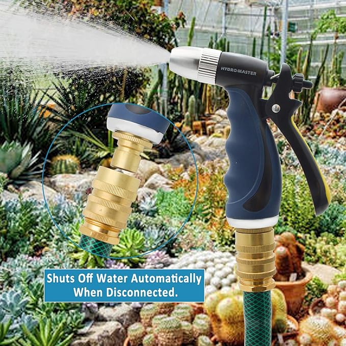 HYDRO MASTER 3/4" Garden Hose Quick Connector with Auto Shut-Off,Fits All Garden Hose. (Brass) - watertech plumbing supply