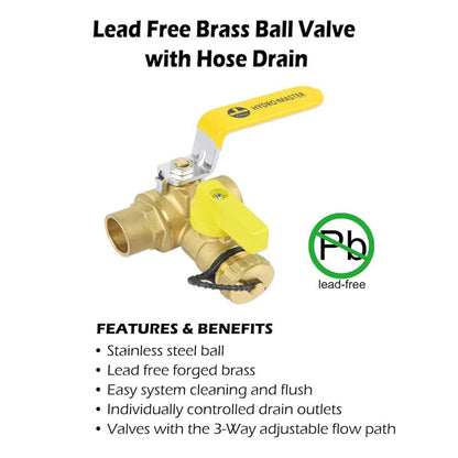 3/4" Sweat Full Port Ball Valve w/Drain & Reversible Handle