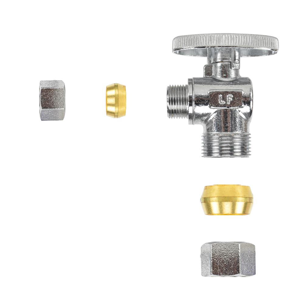 HYDRO MASTER LF brass angle stop valve, 1/4 turn，5/8" OD X 3/8" OD，,brass body and zinc handle - watertech plumbing supply