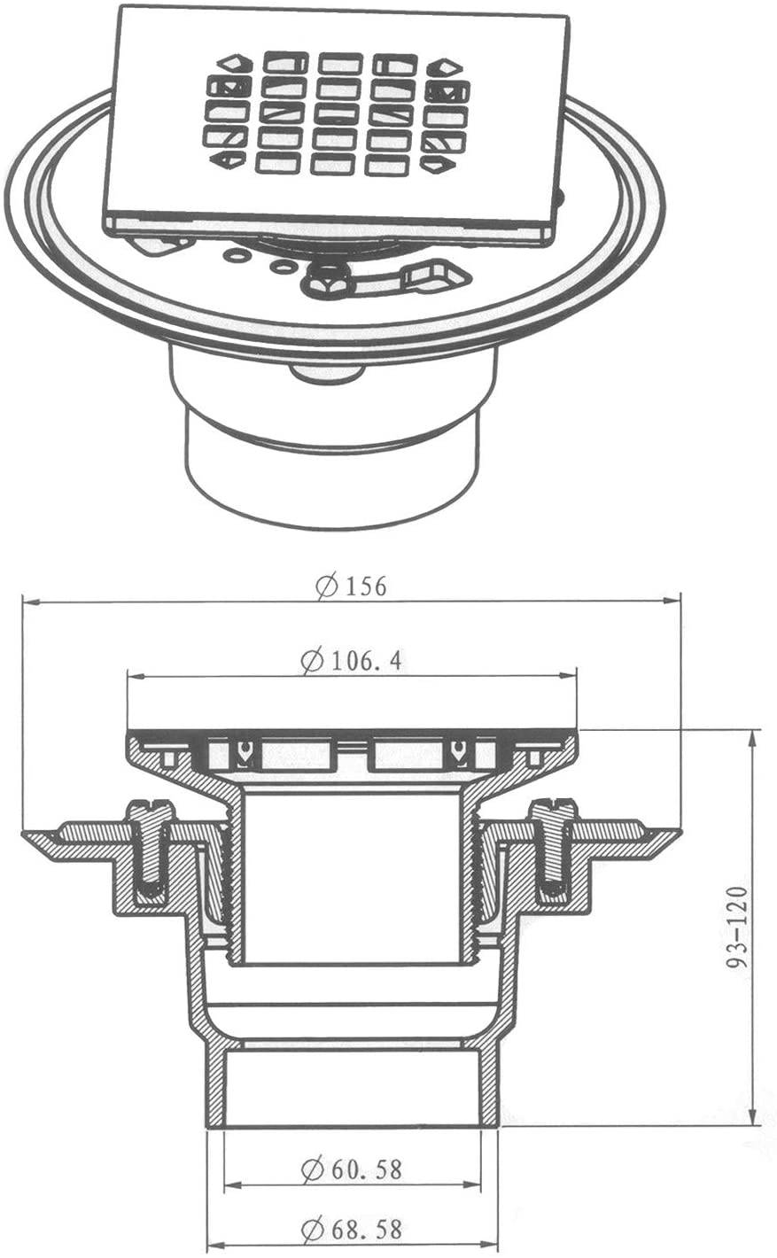 Hydro Master No-hub Bolt-down PVC Shower Drain with Top Stainless Steel Grate (Square) 2 inch or 3 inch - watertech plumbing supply