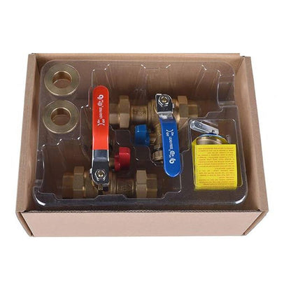 HYDRO MASTER Tankless Water Heater Service Valve Kit with Pressure Relief Valve Included 2 pcs SWT Connections, 1-Inch IPS Isolator Clean Brass - watertech plumbing supply