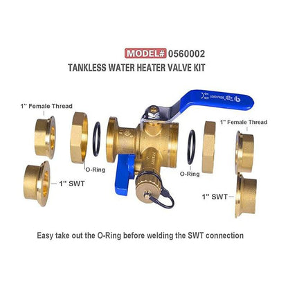 HYDRO MASTER Tankless Water Heater Service Valve Kit with Pressure Relief Valve Included 2 pcs SWT Connections, 1-Inch IPS Isolator Clean Brass - watertech plumbing supply