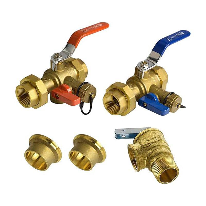 HYDRO MASTER Tankless Water Heater Service Valve Kit with Pressure Relief Valve Included 2 pcs SWT Connections, 1-Inch IPS Isolator Clean Brass - watertech plumbing supply