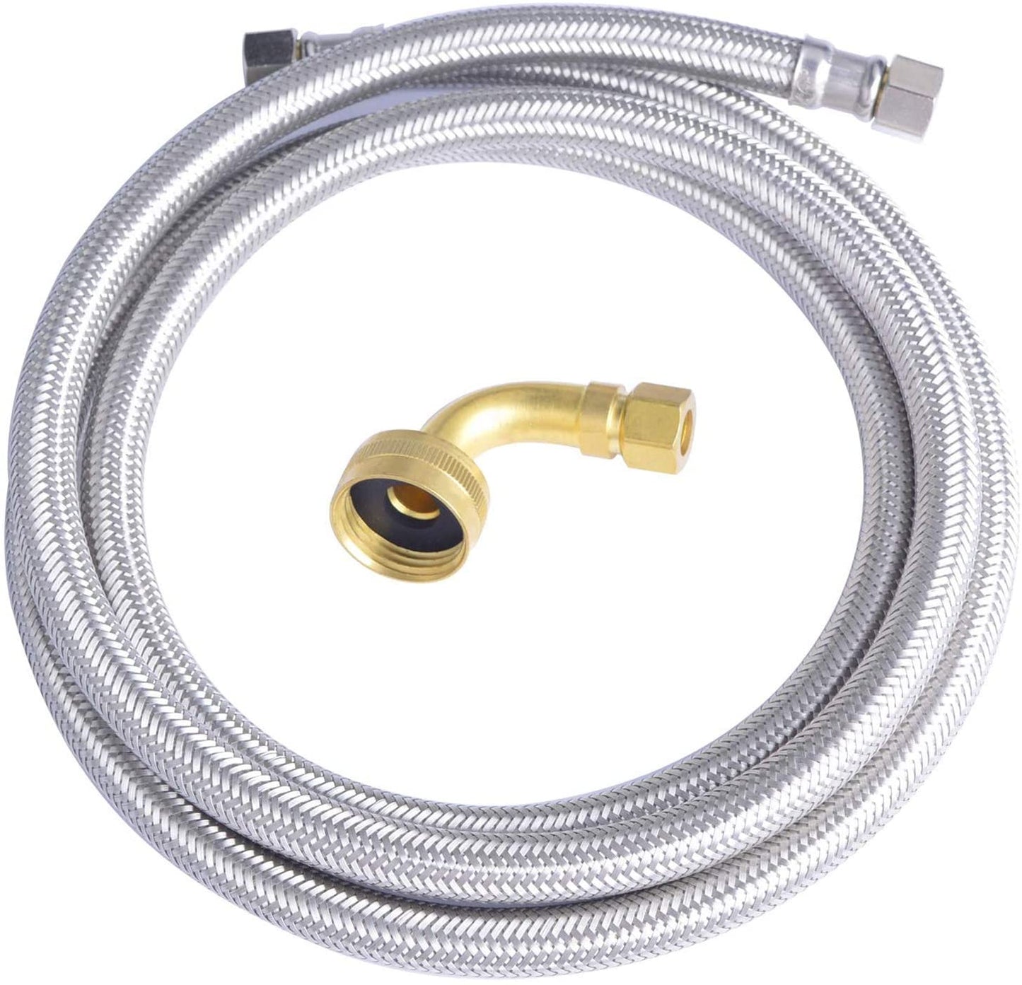 Hydro Master 72 inches Braided Stainless Steel Dishwasher Connector with Elbow, 3/8" Comp x 3/8" Comp, Lead Free - watertech plumbing supply