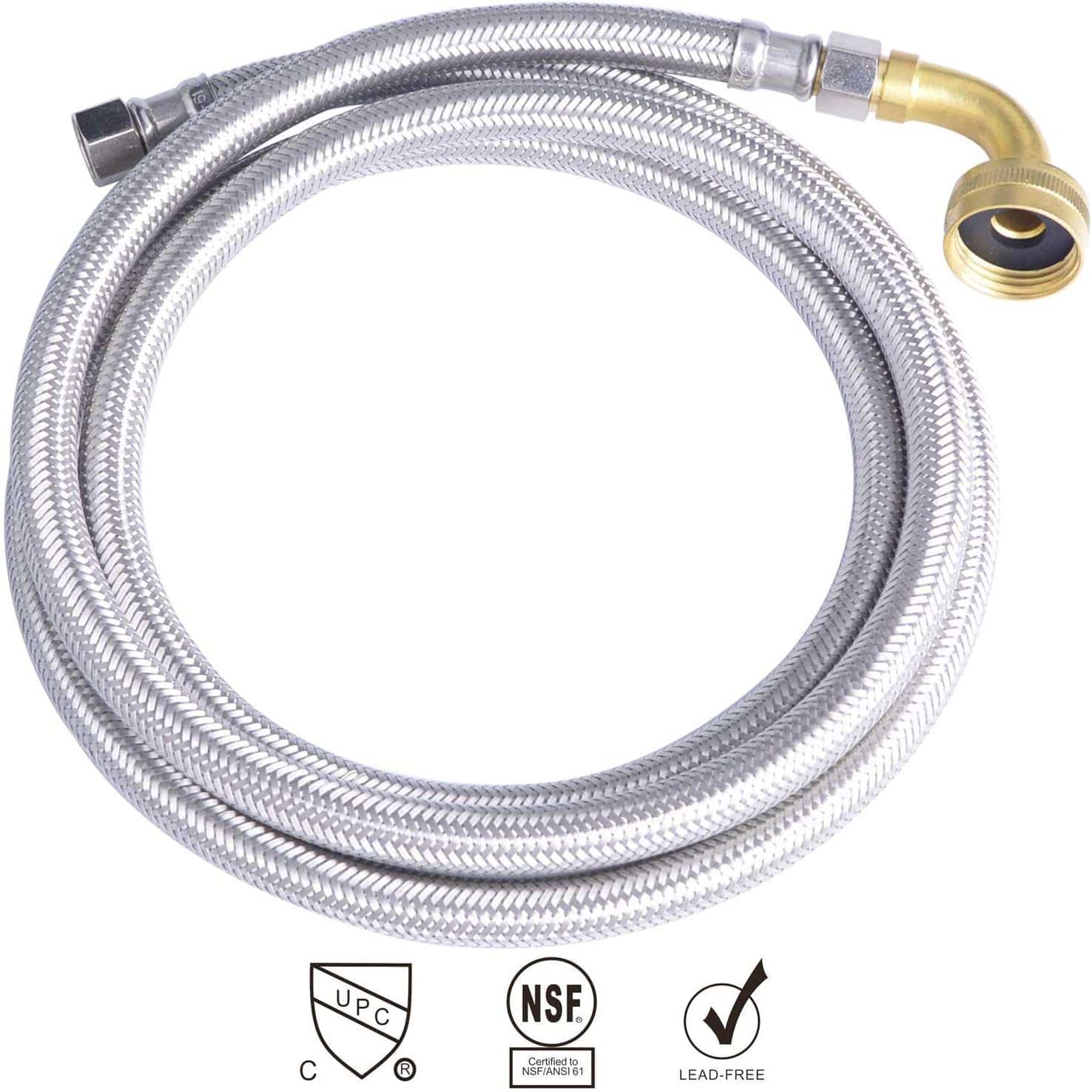 Hydro Master 72 inches Braided Stainless Steel Dishwasher Connector with Elbow, 3/8" Comp x 3/8" Comp, Lead Free - watertech plumbing supply