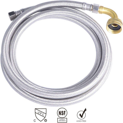 Hydro Master 72 inches Braided Stainless Steel Dishwasher Connector with Elbow, 3/8" Comp x 3/8" Comp, Lead Free - watertech plumbing supply