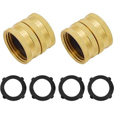 HYDRO MASTER 3/4 Inch Brass Garden Hose Adapter Double Female Quick Connector, Solid Brass 2 Pack - watertech plumbing supply