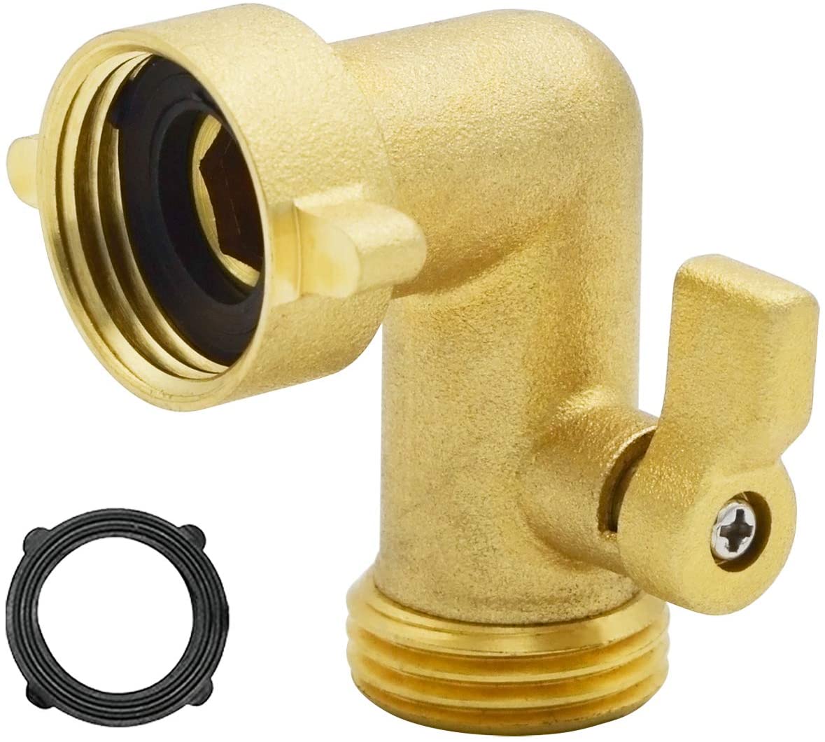 HYDRO MASTER Heavy Duty Brass Shut Off Valve,Garden Hose Elbow Connector,3/4" FHT x 3/4" MHT - watertech plumbing supply