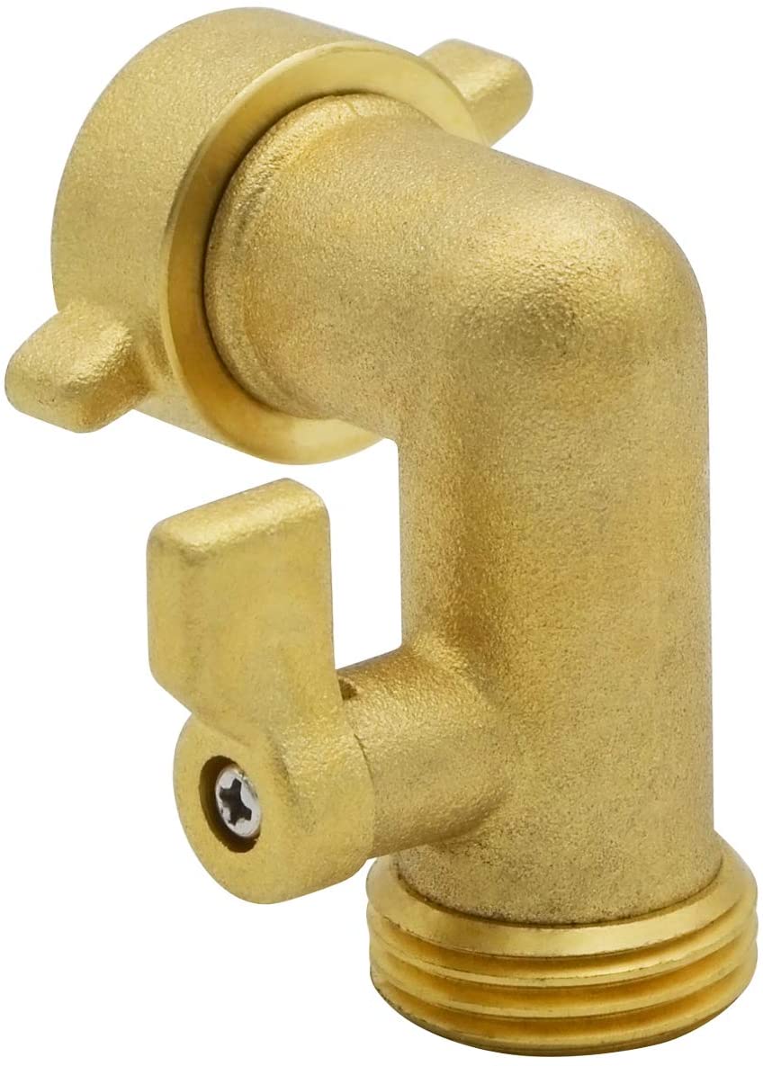 HYDRO MASTER Heavy Duty Brass Shut Off Valve,Garden Hose Elbow Connector,3/4" FHT x 3/4" MHT - watertech plumbing supply