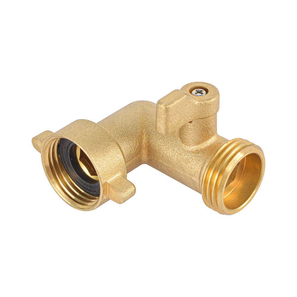 HYDRO MASTER Heavy Duty Brass Shut Off Valve,Garden Hose Elbow Connector,3/4" FHT x 3/4" MHT - watertech plumbing supply