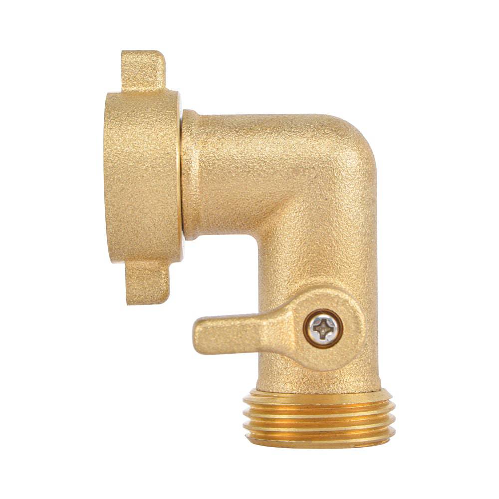 HYDRO MASTER Heavy Duty Brass Shut Off Valve,Garden Hose Elbow Connector,3/4" FHT x 3/4" MHT - watertech plumbing supply