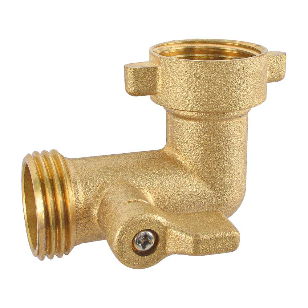 HYDRO MASTER Heavy Duty Brass Shut Off Valve,Garden Hose Elbow Connector,3/4" FHT x 3/4" MHT - watertech plumbing supply