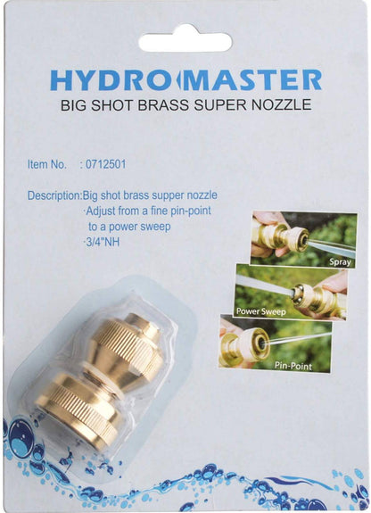 HYDRO MASTER Big Shot Brass Super Nozzle, Solid Brass, Adjustable Twist Pressure Sprayer - watertech plumbing supply