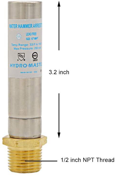 HYDRO MASTER Water Hammer Arrestor,Lead Free brass, 1/2"MNPT - watertech plumbing supply