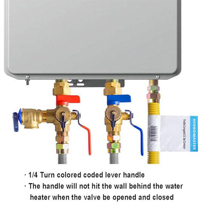 Hydro Master 3/4-Inch IPS Isolator Tankless Water Heater Service Valve Kit with Pressure Relief Valve, Clean Brass - watertech plumbing supply