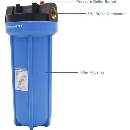 HYDRO MASTER Water Filter with Pressure Relife Button, Includes Housing, Filter Cartridge, Wrench, Bracket and Screw - watertech plumbing supply