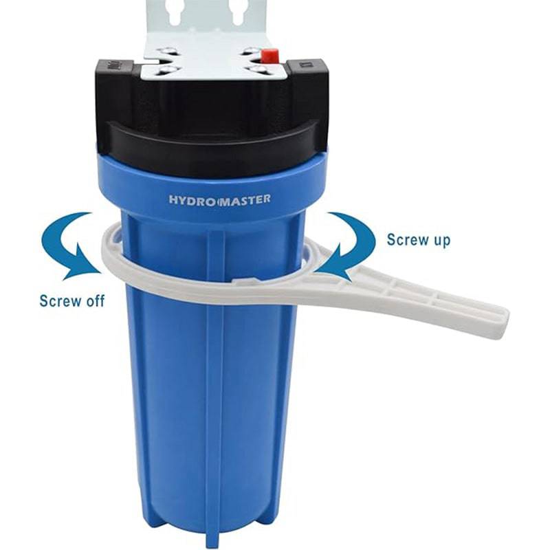 HYDRO MASTER Water Filter with Pressure Relife Button, Includes Housing, Filter Cartridge, Wrench, Bracket and Screw - watertech plumbing supply