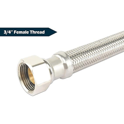 HYDRO MASTER Braided Flexible Water Heater Connector with Ball Valve, 3/4 Inch Ball Valve x 3/4 Inch FIP x 24 Inch Stainless Steel Flexible Water Heater Connector, For PEX Pipe, Copper, CPVC, HDPE - watertech plumbing supply