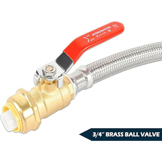 HYDRO MASTER Braided Flexible Water Heater Connector with Ball Valve, 3/4 Inch Ball Valve x 3/4 Inch FIP x 24 Inch Stainless Steel Flexible Water Heater Connector, For PEX Pipe, Copper, CPVC, HDPE - watertech plumbing supply