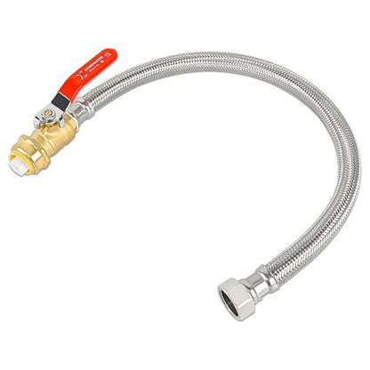 HYDRO MASTER Braided Flexible Water Heater Connector with Ball Valve, 3/4 Inch Ball Valve x 3/4 Inch FIP x 24 Inch Stainless Steel Flexible Water Heater Connector, For PEX Pipe, Copper, CPVC, HDPE - watertech plumbing supply