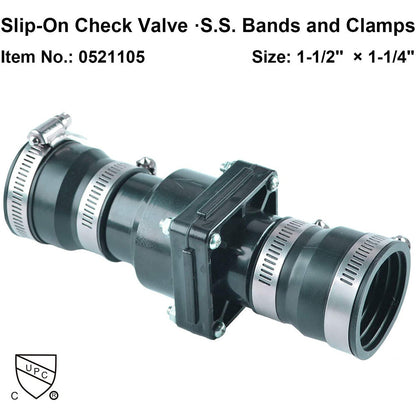 Hydro Master Plastic Sump Pump Check Valve with Stainless Steel Clamps for 1-1/2 inch or 1-1/4 inch - watertech plumbing supply